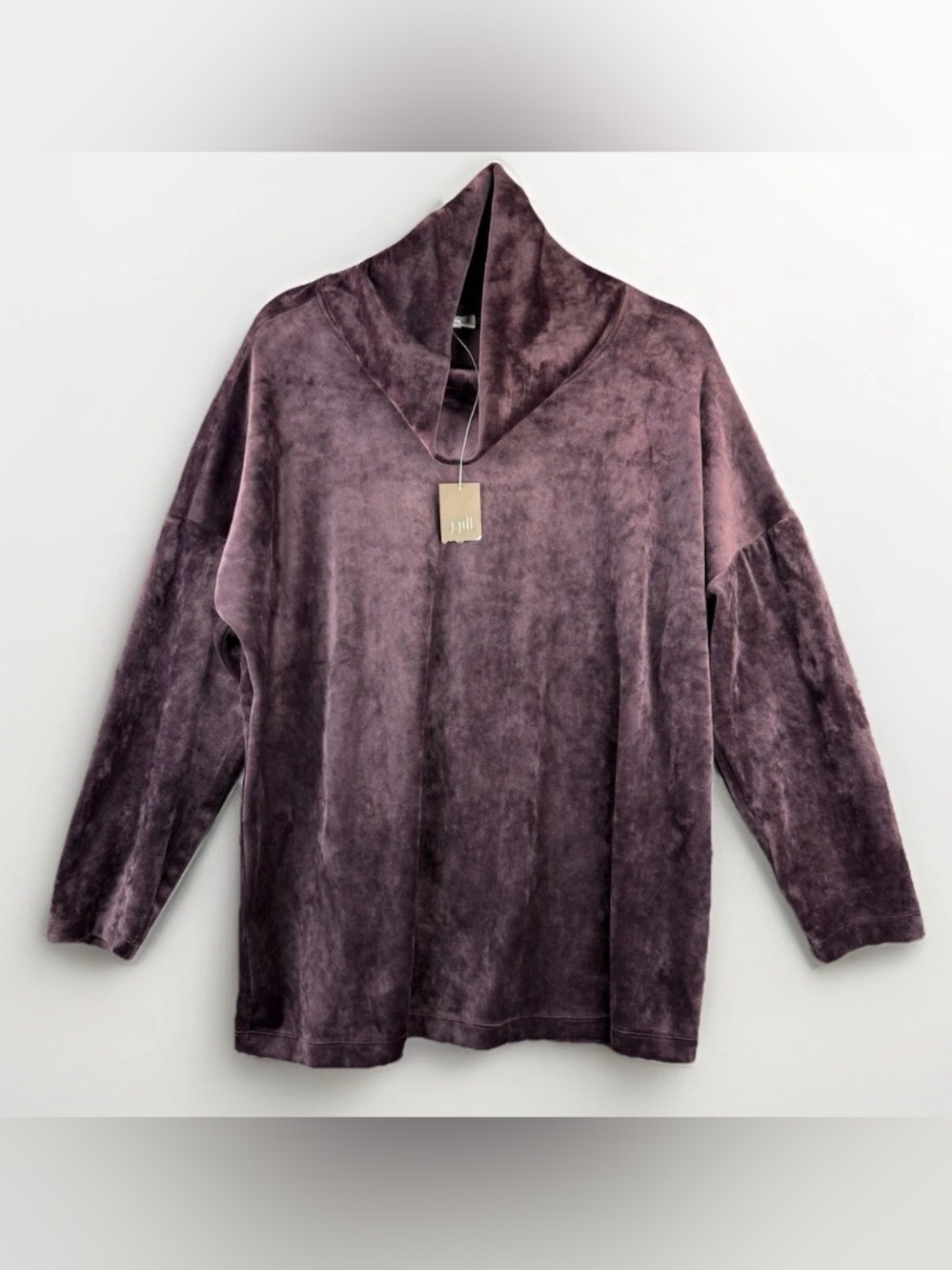 J. Jill Pure Jill Women's Top XLP Plum Soft Velour Cowl Neck Tunic Velvet NWT